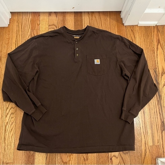 Carhartt Mens Shirt Long Sleeves Size XL Brown Round Neck - Picture 2 of 6